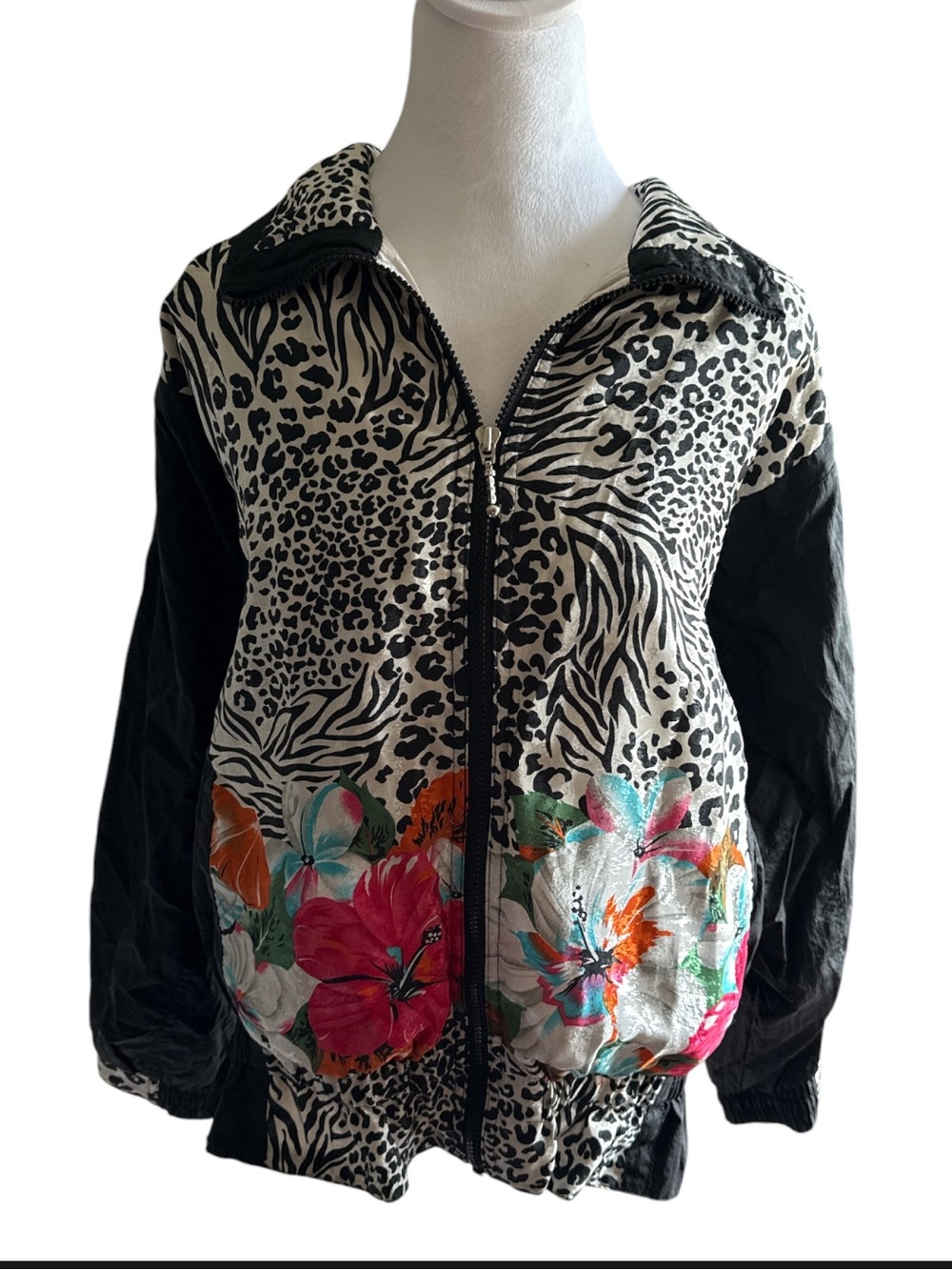 Vintage 80s|90s Nylon Windbreaker Track Jacket Mix Animal Print Bomber Jacket